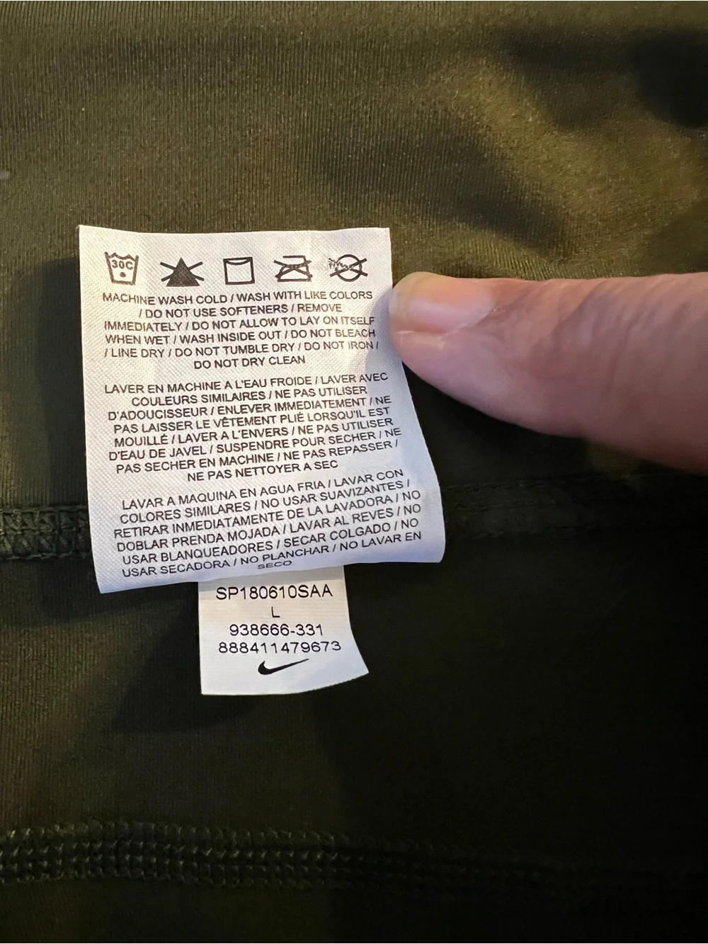 Nike Woman’s Olive Performance Leggings with Swoosh size L